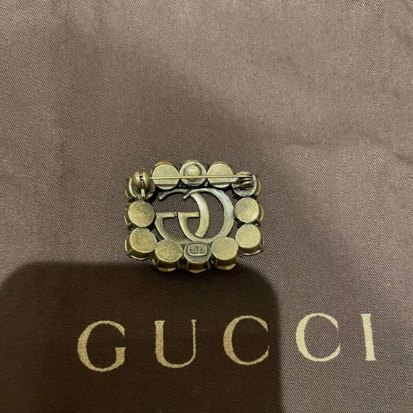 Gucci Double G Marmont Crystal Authentic Bronze RARE Vintage Brooch - Picture 4 of 9